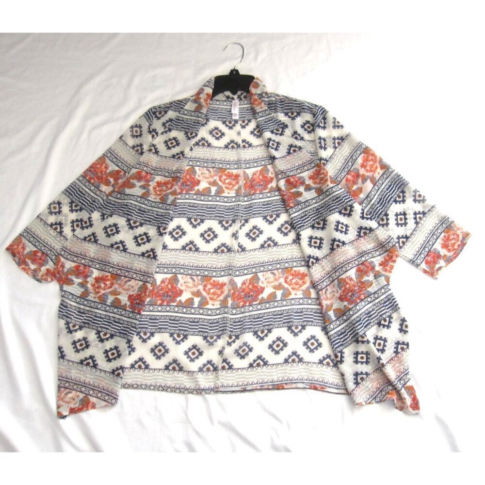 Open Front Kimono Cardigan Tunic Sheer Azetec Floral Print Top Women SzM (WB500)